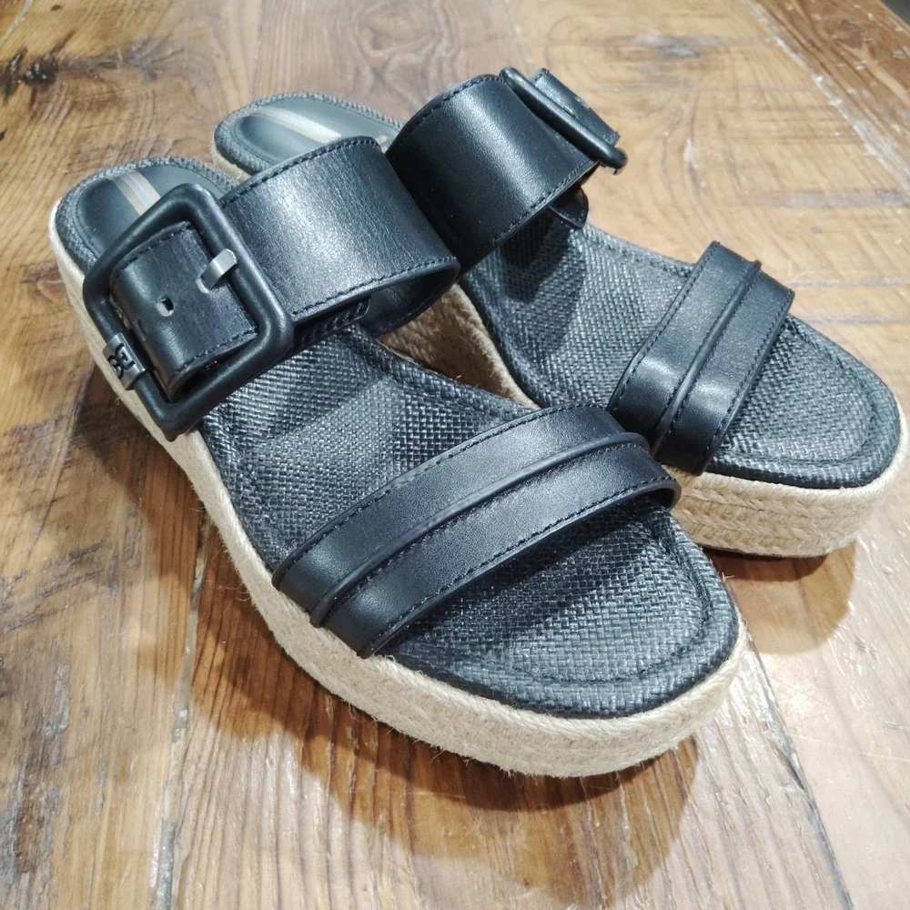 Sam Edelman Carson Espadrille Wedge Sandals Size 8M Slip On Black 2.25